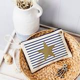 Navy Stripe With Gold Star Canvas Pouch