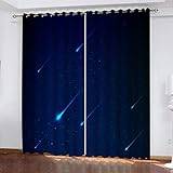 Gardiner mörkläggning för vardagsrum och sovrum 2 paneler 24 cm droppe, 3D blå meteor dusch HD-tryck öljettgardiner, öljetter draperier för heminredning, värmeisolerade fönsterbehandlingar