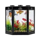 Mini Akvarium Liten Hex Akvarium Betta Fish Goldfish Tank Desktop Akvarium i Plast för Vardagsrummet Kontor Heminredning (Black)