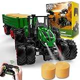 Fjärrstyrd traktor fjärrstyrd, traktorleksak från 2 3 4 5 6 år, Rc traktor med släpvagn, jordbruksbogserare med ljus, julklapp för barn