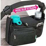 Non-slip stroller organizer with cup holders, grip handles on exclusive straps. Universal fit for Uppababy Vista Cruz Nuna Baby Jogger Bob Britax Bug