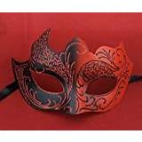 The Rubber Plantation TM 619219290418 röd och svart venetiansk maskerad halloween djävul fin maskenball party klänning boll kostym tillbehör, unisex, one size