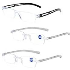 AhLmA 3 stycken anti-blåljus glasögon läsglasögon kantlösa runda blå filter glasögon ramlösa läsglasögon smala synhjälpmedel lämplig som anti-blått ljus läshjälp lätt och bekväm unisex, 100 grader +,