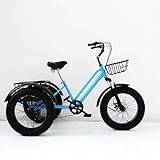 Mountain trehjuling för vuxna, 7-växlade cyklar med tre hjul, 20-tums offroad trehjulingar med tjocka däck och shoppingkorg, 3-hjuliga cyklar för vuxna (färg: Blå + främre basket)