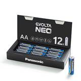 Panasonic EVOLTA NEO, Premium alkaliskt batteri, förpackning med 12 AA, extra hög effekt, mycket lång varaktighet och säkra, Mignon LR6 1,5 volt, packade i praktisk förvaringslåda.