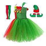 Elvdräkt för barn - 4ST Elastic Kids Holiday Elf Costume Dress,Holiday Cosplay Outfit Set med hatt Skor Strumpor, festivalpresent för barn i åldern 2-12 Richolyn