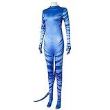Aavatar Girl Neytiri Blue Costume，Halloween Aavatar Boy Jake Onesie，Aavatar 2: The Way of Water Cosplay Costume，3D Style Superhero Shapewear，present för 3 till 12 år gamla barn.(140cm,girl 1)