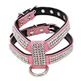 Crystal Diamond Justerbart PU-läder Bling Rhinestone-husdjursprodukter Hundsele koppel Halsband-rosa, S