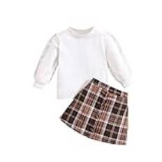 Qiraoxy Baby-flickkläder långärmad topp A-linje pläd kjol set småbarn flicka mode kläder 2 st kläder set 1–6 år, Brun-1, 5-6 År