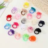 20pcs/Pack 5cm Chiffon Flower Hair Ties With Elastics For Kids, Baby Girls' Hair Accessories For Photography Prop & Special Day Gift Set