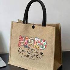 LORD Letter Printed Tote Bag, Gift For Those Who Love Christianity, Linen Tote Bag For Women That Represents Your Faith, Beach Bag, Best Aunt Gift, Fu