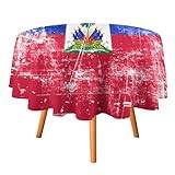 Vintage Haitis flagga rund bordsduk vattentät bordsduk polyester bordsskydd för middag utomhus fest picknick 127 x 127 cm