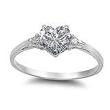 Sterling silver hjärtformad diamant förlovningsring med löfte brud ring ringar storlek 9, Vitt, 9