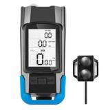 3-in-1 Bicycle Speedometer Wireless USB Rechargeable Double T6 LED Bike Light Bike Computer with Alarm Horn -Blue