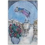 Marc Chagall Posters《Amoureux Dans Le Ciel ou Village Enneige》Väggkonst och tryck Marc Chagall Canvas Målning Heminredning Bilder 50x70cm Ingen ram