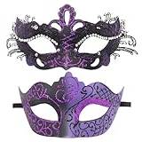Coolwife Par Maskeradmasker Metall Venetiansk Mardi Gras Party Kväll Balkostym Mask (Kron-lila)