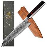 KATSU Kiritsuke kockkniv – damaskus – japansk kökskniv – 20 cm – handgjort åttakantigt handtag – trämantel och presentförpackning (Kritsuke kniv) (Kiritsuke Knife)