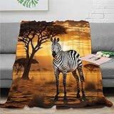 Zebra filt 3D-tryckt flanell djur tema överkast sängkläder mjuka mysiga gåvor plysch fluffig för säng och soffa för pojkar flickor 150 x 200 cm (60 x 80 tum)