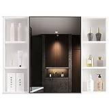 Medicinskåp med LED-badrum, spegelskåp med lampor och avfuktare, kosmetiska spegelskåp, förvaringsskåp, arrangör (färg: A, storlek: 90 x 65 x 9 cm)