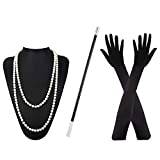 1920-tals tillbehör för kvinnor klaff klänning tillbehör halsband långa svarta handskar Great Gatsby handhållna rekvisita för Great Gatsby temafest, Svart, en storlek