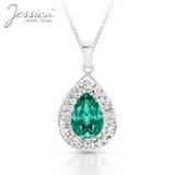 925 Sterling Silver Vintage päronformad Emerald Crystal hänge halsband för kvinnor