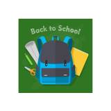 Back to School. Blue Backpack. Office Supplies