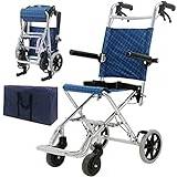Ultra Lightweight Aluminum Transport Wheelchair Folding Self-propelled Transport Chair w/Handbrake, Footrests, Carrying Bag Mobility Device for Independence or Caretaker Convenience