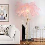 AAADRESSES Led Floor Lamp, With Feather Shade, With Safe Square Base Resin Floor Lamp, Bedroom Floor Lamps Modern Style, For Living Room, Home Lighting,Pink,100 * 120cm