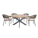 Maze Outdoor Bali Rope Weave Round Dining Set in Beige - 6 Seater