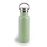 Lacor - 62556 - Flaska Flora Rostfritt stål, Vattenflaska, Dubbel Isoleringsvägg, Träpropp med hängring, BPA-fri, Kapacitet: 0,5 l, Grön