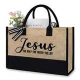 Faith Over Fear Christian Large Capacity Burlap Tote Bag, Christian,Express Your Beliefs ,Letter Print Shoulder Bag, Women's Casual Handbag, Shopping