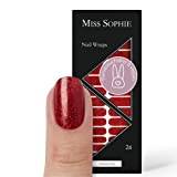 Miss Sophie nagelfolie – "Vampire's Kiss", glitter, röd, Nail Wraps – 24 ultratunna självhäftande långvariga nagelfolier