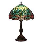 Vintage Tiffany Style Dragonfly Bordslampa, pastoral grön målat glas Skrivbordslampa sänglampa med zinklegeringsfot för hemkaffebar, 30 cm överraskningspresent