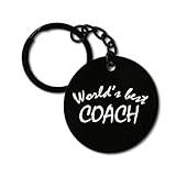World's Best Coach Art nyckelring nyckelring graverad bricka rostfritt stål cirkel token, Svart, en storlek