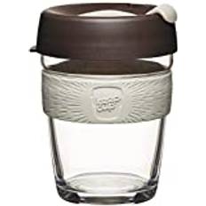 KeepCup Återanvändbar kaffekopp i härdat glas | resemugg med läckagesäkert lock, halkfritt silikonband, BPA-fri | medium | 340 ml | rostning