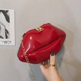 Mini trendiga blixtlås axelväskor med läppform, clutch messenger bag - Red