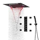 Musik duschsystem svart, 64 färger LED regnduschhuvud (regn, vattenfall, dimma), termostatduschkranset med kroppsstråle, handdusch, täckning för hela kroppen