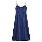 Vår-retro slitsad klänning, hängslen klänning-blå-M