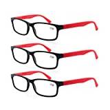 MODFANS (3-pack) läsglasögon 2,25 män/kvinnor, bra glasögon, hög kvalitet, fyrkantig, bekväm, superläshjälp, för män och kvinnor, (3 röd)