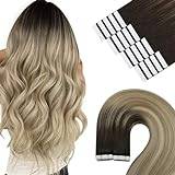 YoungSee Tape Extensions Människohår Balayage Human Hair Extensions Tape Mörkbrun Ombre Brun Balayage Blond Tape i Extensions Balayage Hair Extensions Tejp i Remy Rak 45cm 50g 20 Wefts #4/14/60