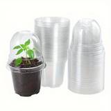 40pcs/set Plant Nursery Pots With Humidity Domes, 4 Inch Clear Nursery Pots (40 Pots + 40 Clear Lids), Seed Starter Pots Small Planter Containers With Drain Holes