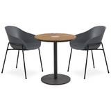 Pietra Caféset med 1 bord trä + 2 stolar grå