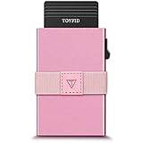 TOYFID RFID-korthållare pop up minimalistisk plånbok för män kvinnor RFID-blockerande skydd metall aluminium smal kreditkortsfodral, Rosa, Minimalistisk