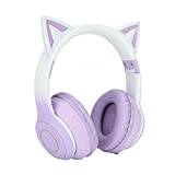 Cat Ear-hörlurar, Trådlösa Spelheadset Via Bluetooth 5,1/3,5 Mm AUX-kabel, Hopfällbara Hörlurar med 7 Färger LED-lampor och 4 LED-lägen för Flickor, Vuxna(Violett)