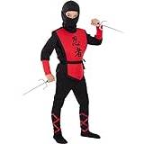Funidelia | Maskeraddräkt Ninja röd för pokje Ninja, Japan - Maskeraddräkt för barn och roliga tillbehör för fester, karneval och Halloween - Storlek 97-104 cm - Röd