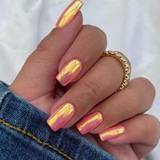24 Pcs Long Square Press On Nails Gift Box Electroplated Orange Yellow Satsuma Summer Dazzling Multi-Color White Everything Temperament Summer Essenti