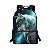 KUIFORTI Ryggsäck för små flickor för skola barn stor dagväska 15 tums väska laptopväska, Galaxy Blue Wolf, en storlek