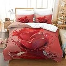 MEFESE Rött fläckigt rosmönster 3D-tryck sängkläder set duntäcke för flickor pojkar sovrum, 3 st dekorpåslakanset med örngott, hotellkvalitet mellan och hög kvalitet super kung (260 x 220 cm)