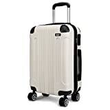 KONO Resväska Trolleys lätt resväska med hårt skal, resväska med 4 hjul, tvillinghjul, rullväska, ABS, hårt skal, Beige, L(65cm - 65L), resväska