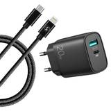 SiGN Extrem Snabbladdare till iPhone USB & USB-C 20W med USB-C till Lightning kabel - Svart
